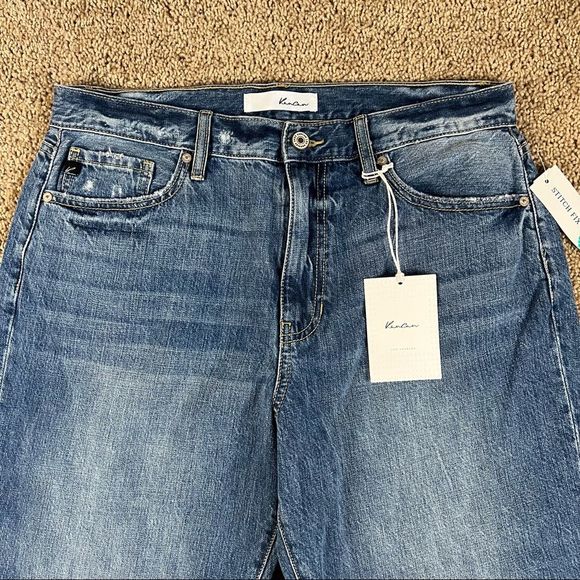 NWT Kancan Stitch Fix Medium Wash Raw Hem Roll Cuff Straight Leg Cropped Jeans - Picture 2 of 6